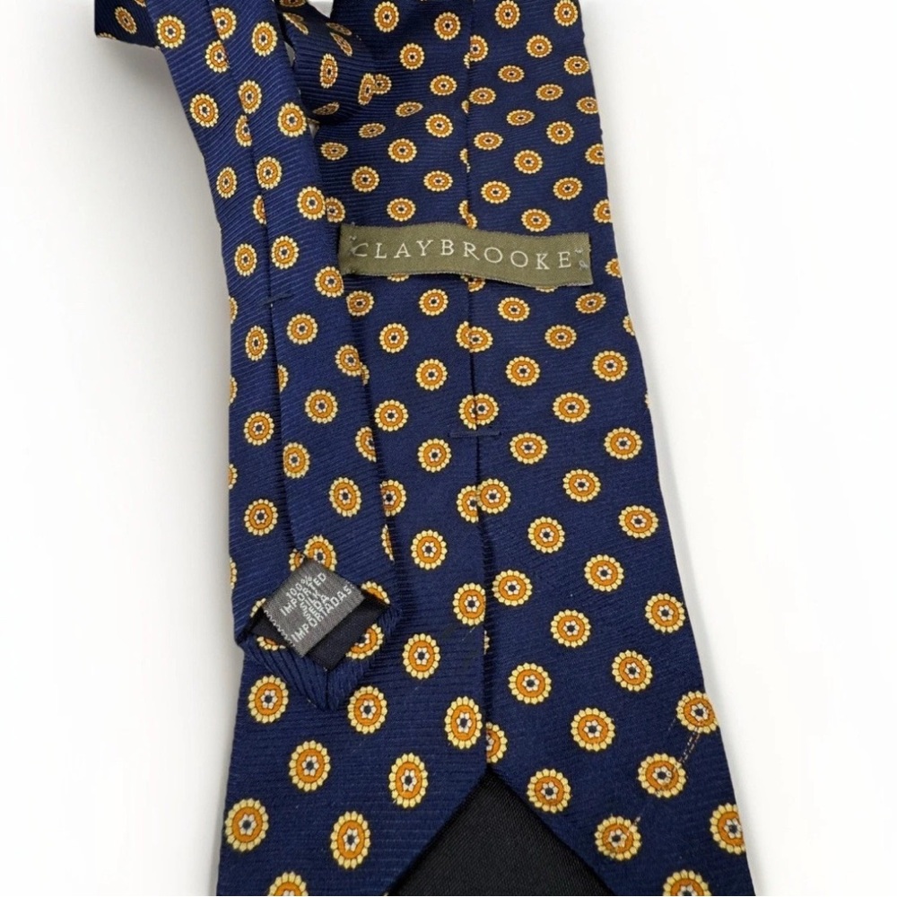 Claybrooke Necktie Floral Medallion Silk Tie Business Casual Career Blue Orange - Picture 3 of 4